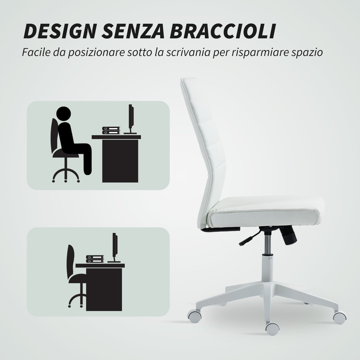 Ergonomic Office Chair with Curved Backrest, Adjustable PU Leather and Steel, 58x53x97-107 cm, White