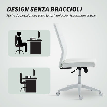 Ergonomic Office Chair with Curved Backrest, Adjustable PU Leather and Steel, 58x53x97-107 cm, White