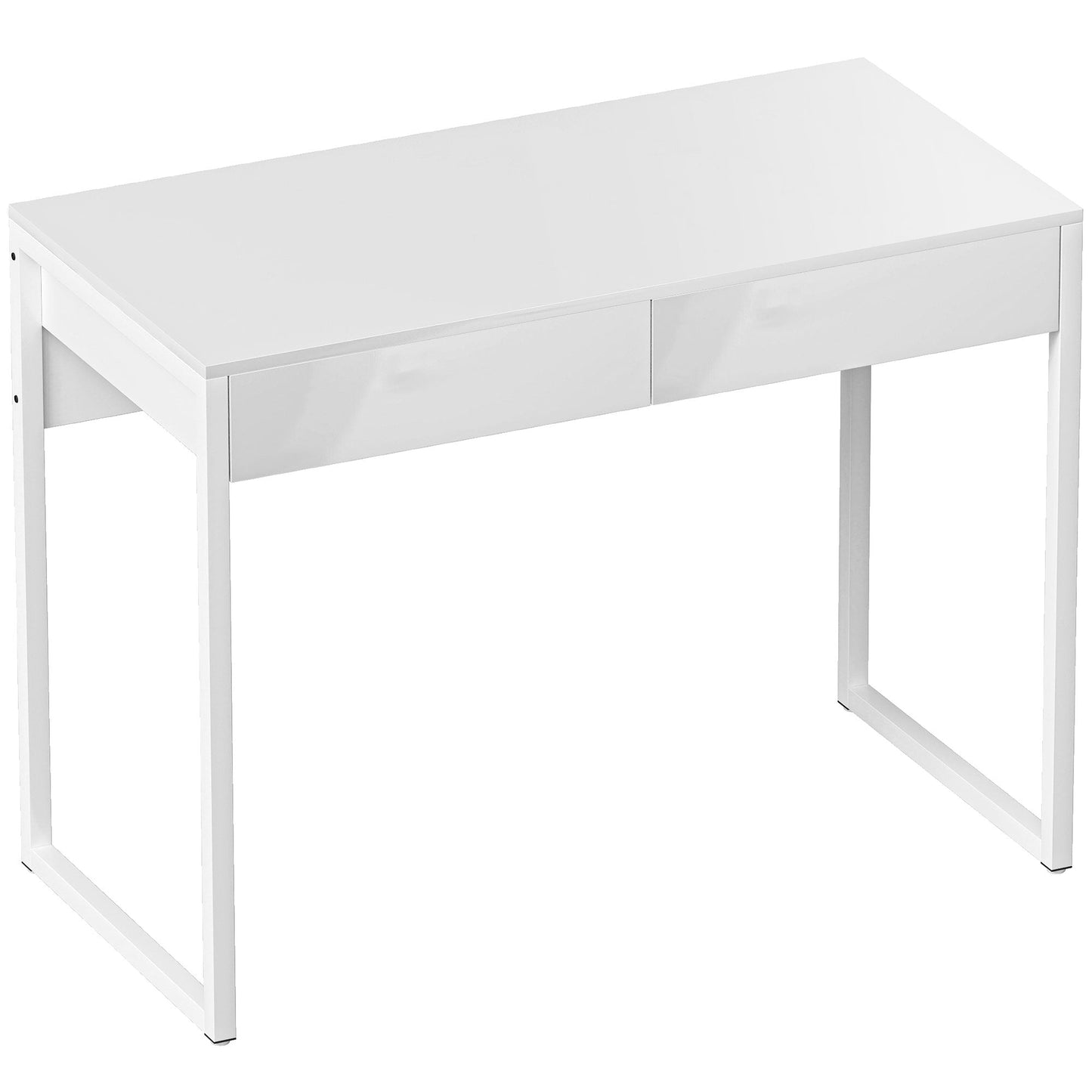 Modern Desk with 2 Drawers and Steel Legs, 100x50x75 cm, Gloss White