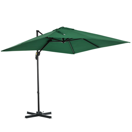 2.5x2.5m Hand Crank Garden Umbrella with 360° Rotation and Adjustable Parasol, Green