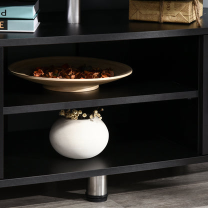 Classic Living Room TV Stand with 2 Shelves and 2 Cabinets, MDF and Stainless Steel, Black, 120x39.5x52cm