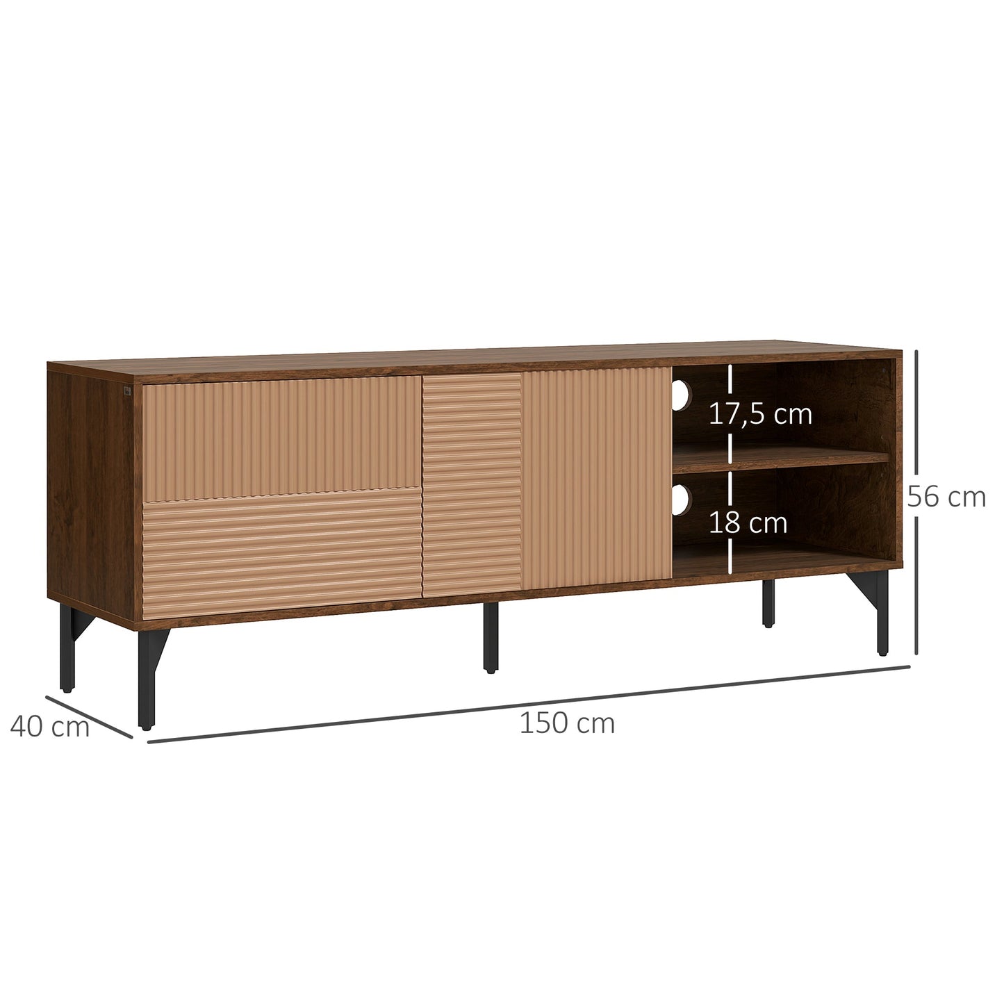 TV Cabinet up to 65" with 2 Cabinets and 2 Open Wooden Compartments, 150x40x56cm, Brown