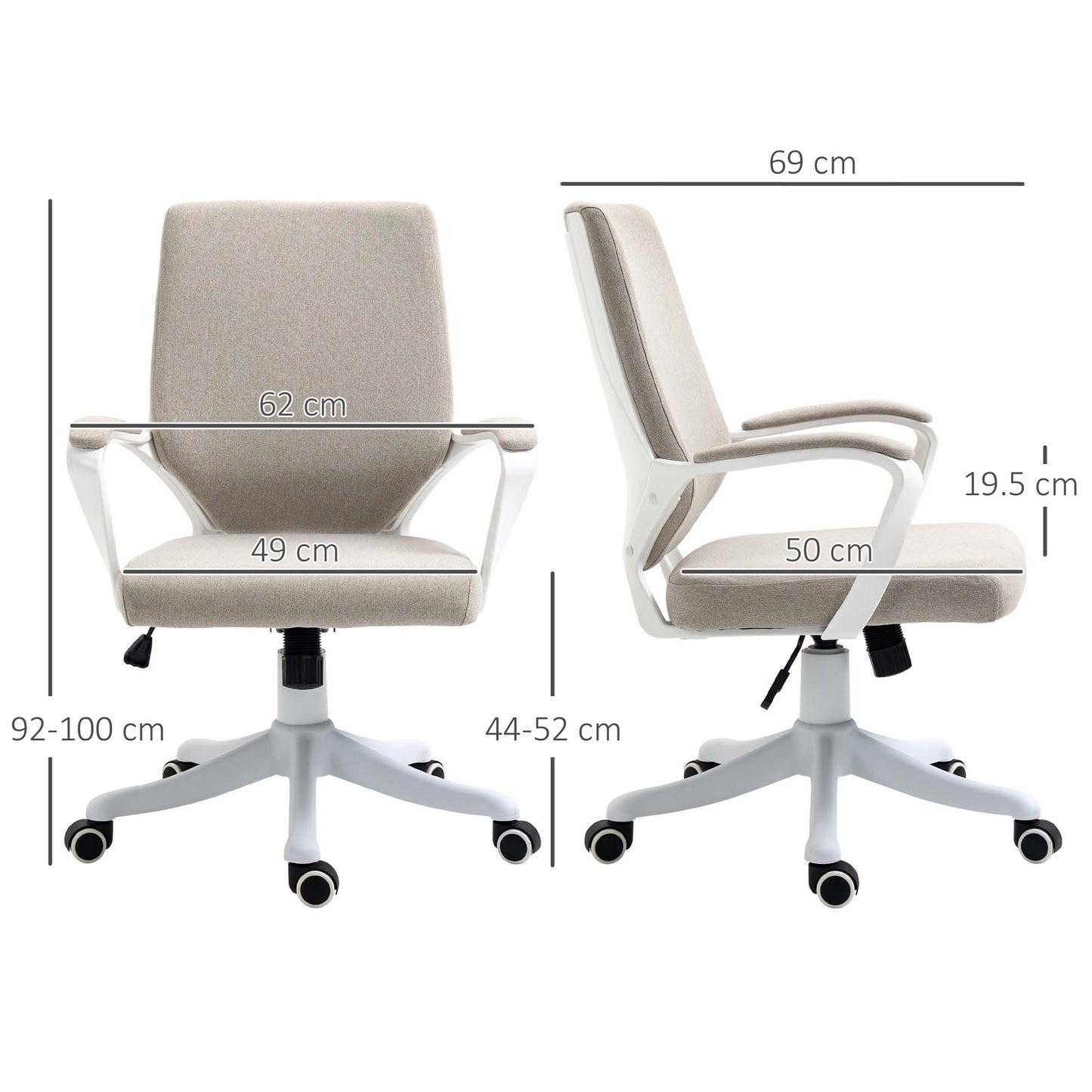 Ergonomic Office Chair with Adjustable Height and Rocking Function, 62x69x92-100cm, Beige