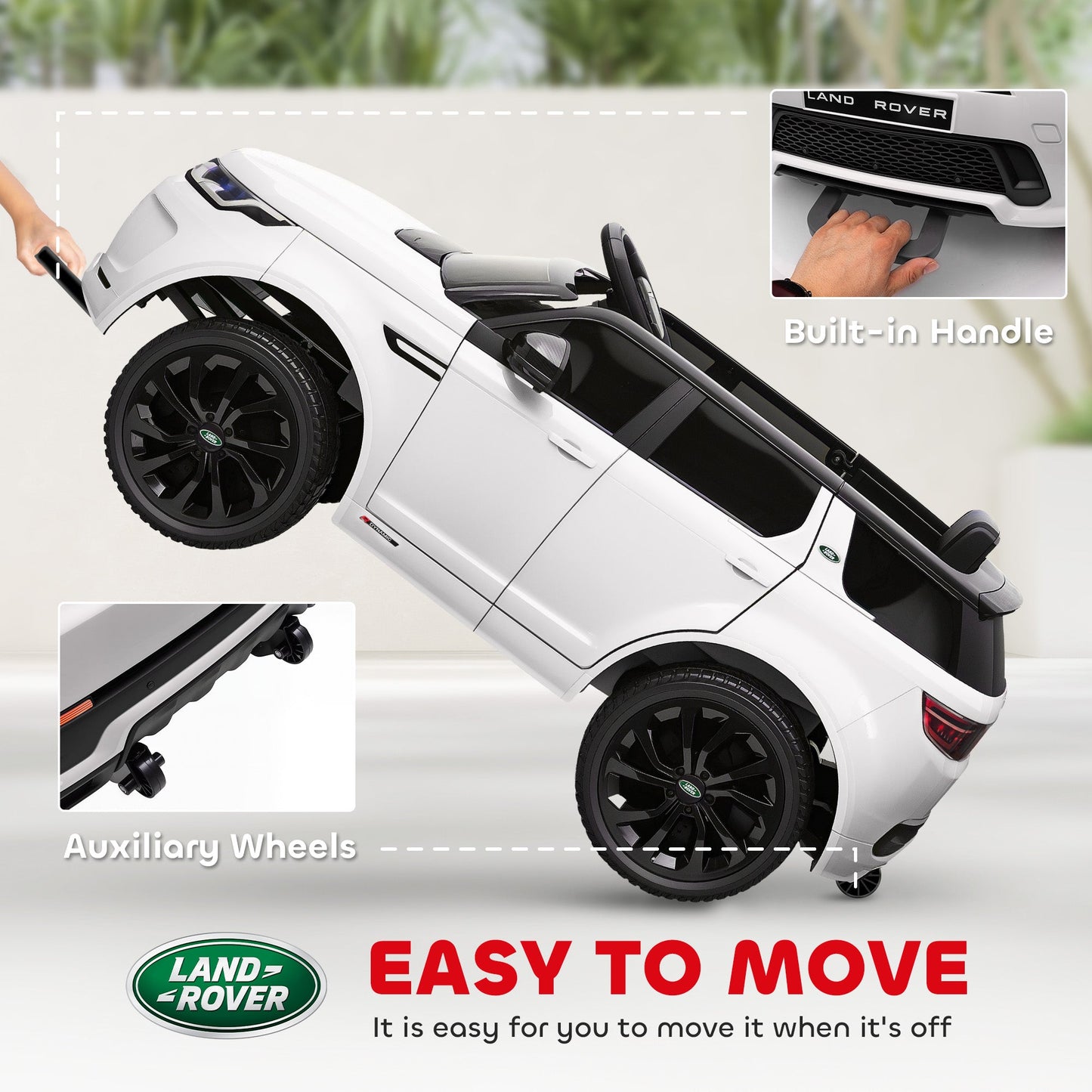 Electric Ride-On Car for Kids Licensed Land Rover with Headlights, Horn and Belt, 106x65.5x51 cm, White