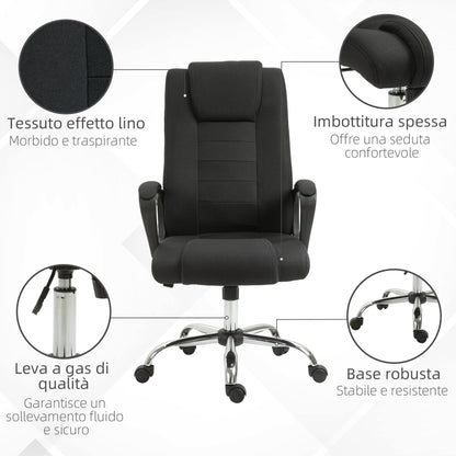 Ergonomic Office Chair, Rocking and Padded with Adjustable Height, 62x76x110-119 cm, Black