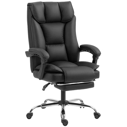 155° Reclining Office Chair with Footrest, Double Padding and Faux Leather Upholstery, Black