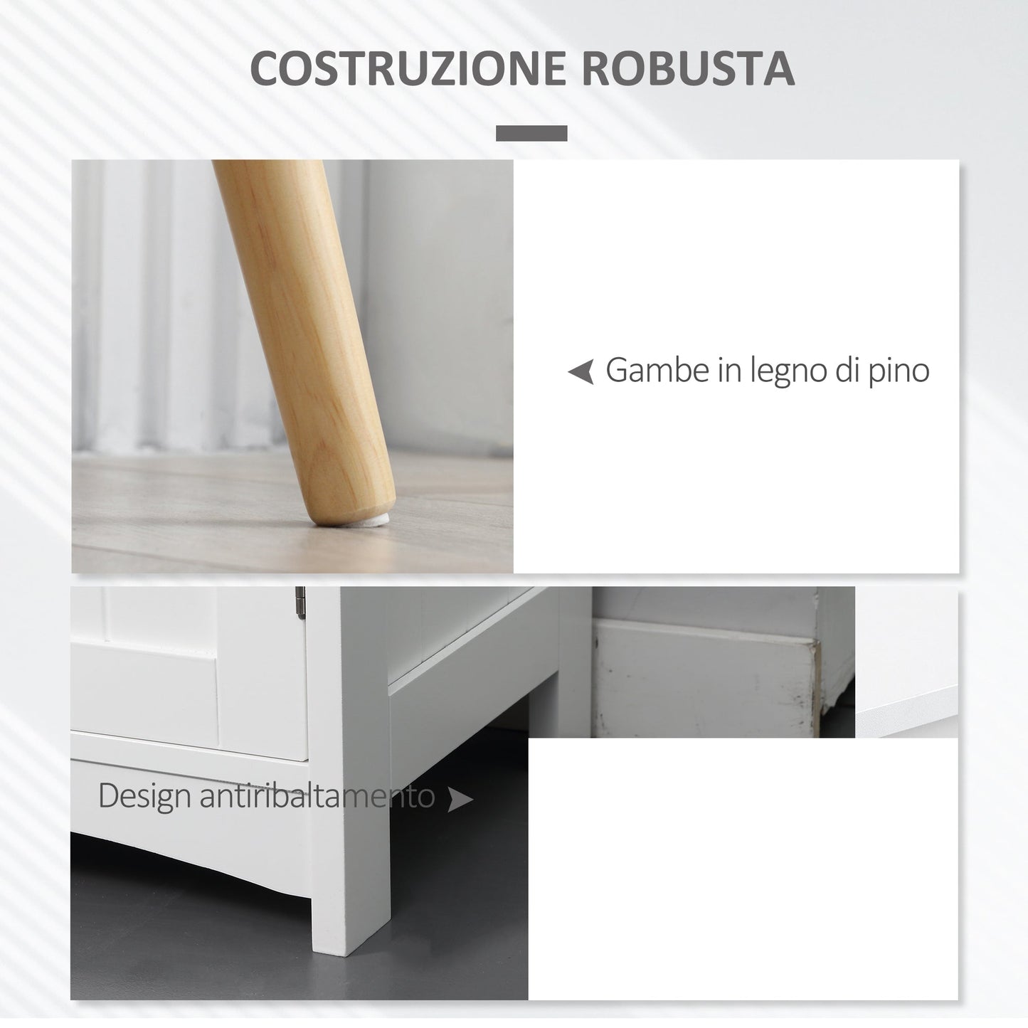 Living Room Cabinet with 2 Doors and Drawer in Chipboard and Pine, 98x39x81.5 cm, Grey and White