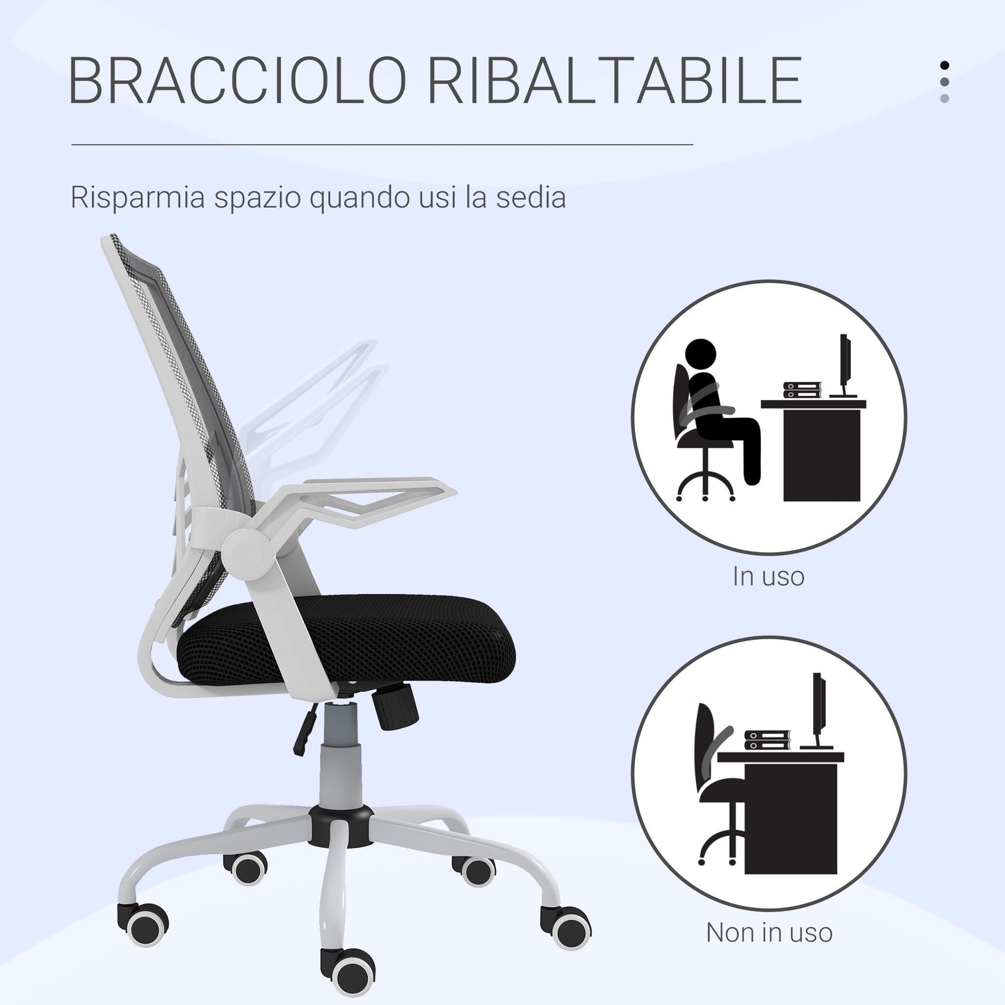 Ergonomic Office Chair with Adjustable Height, in Linen Effect Fabric, 62.5x55x94-104 cm, Black and White