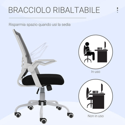 Ergonomic Office Chair with Adjustable Height, in Linen Effect Fabric, 62.5x55x94-104 cm, Black and White