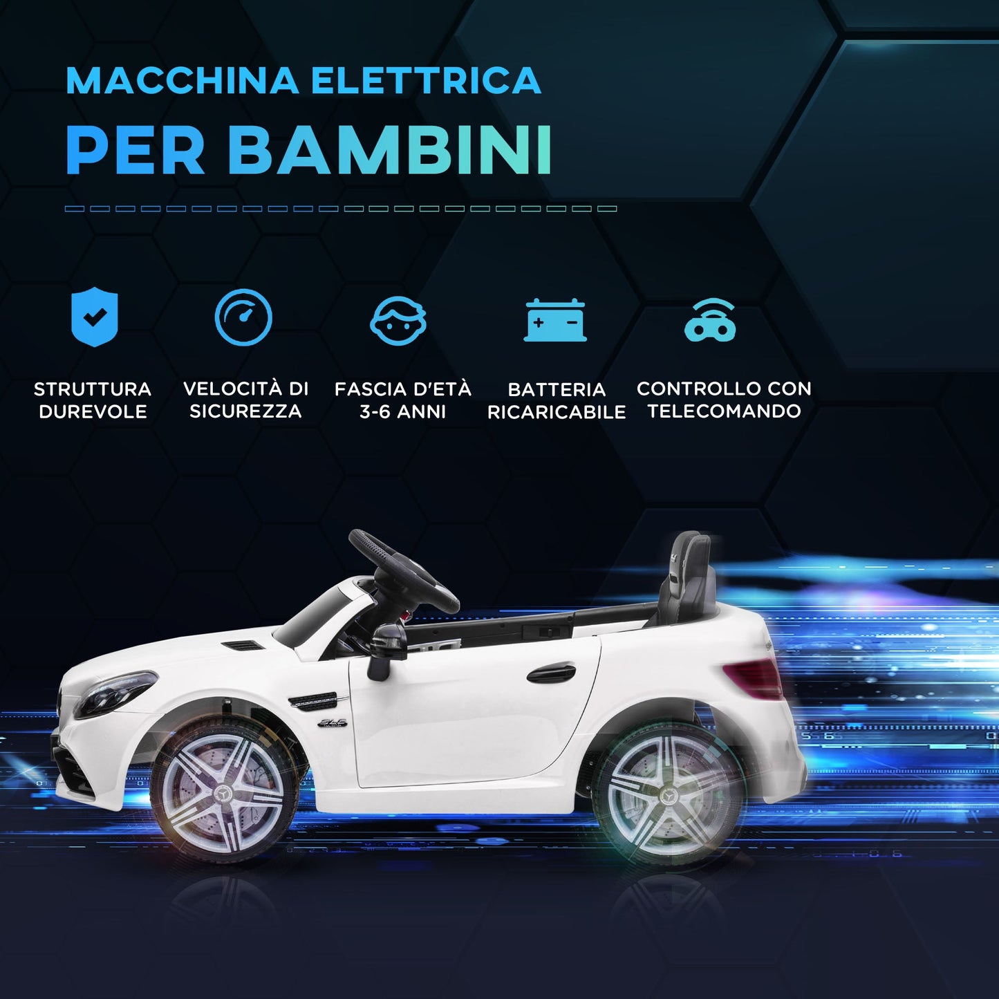 Electric Car for Children Licensed Mercedes SLC 300 with Remote Control, in PP and Metal, 107x62. 5x44 cm, White
