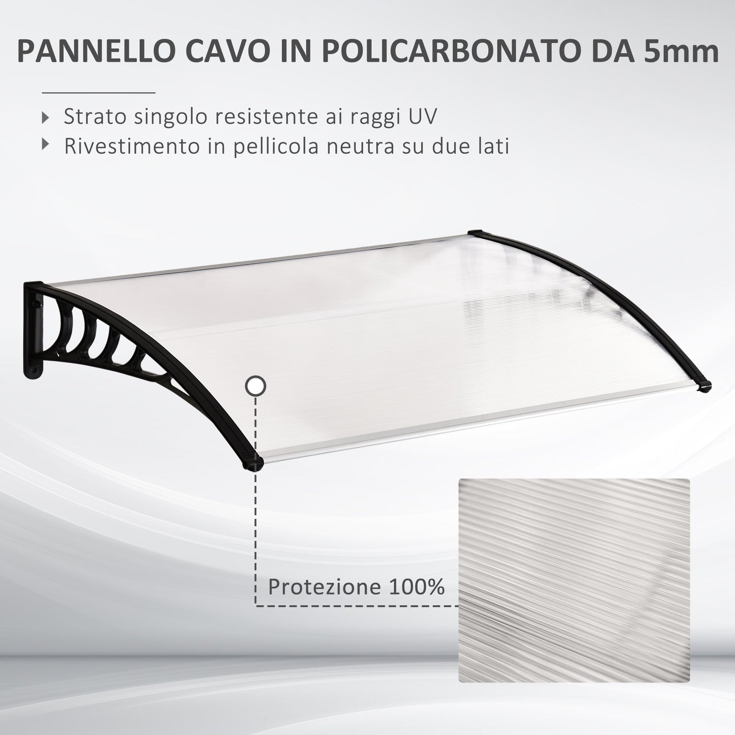 Curved Outdoor Canopy with Screws and Bolts Included, in Polycarbonate, PP and Aluminum, 122x89x24 cm