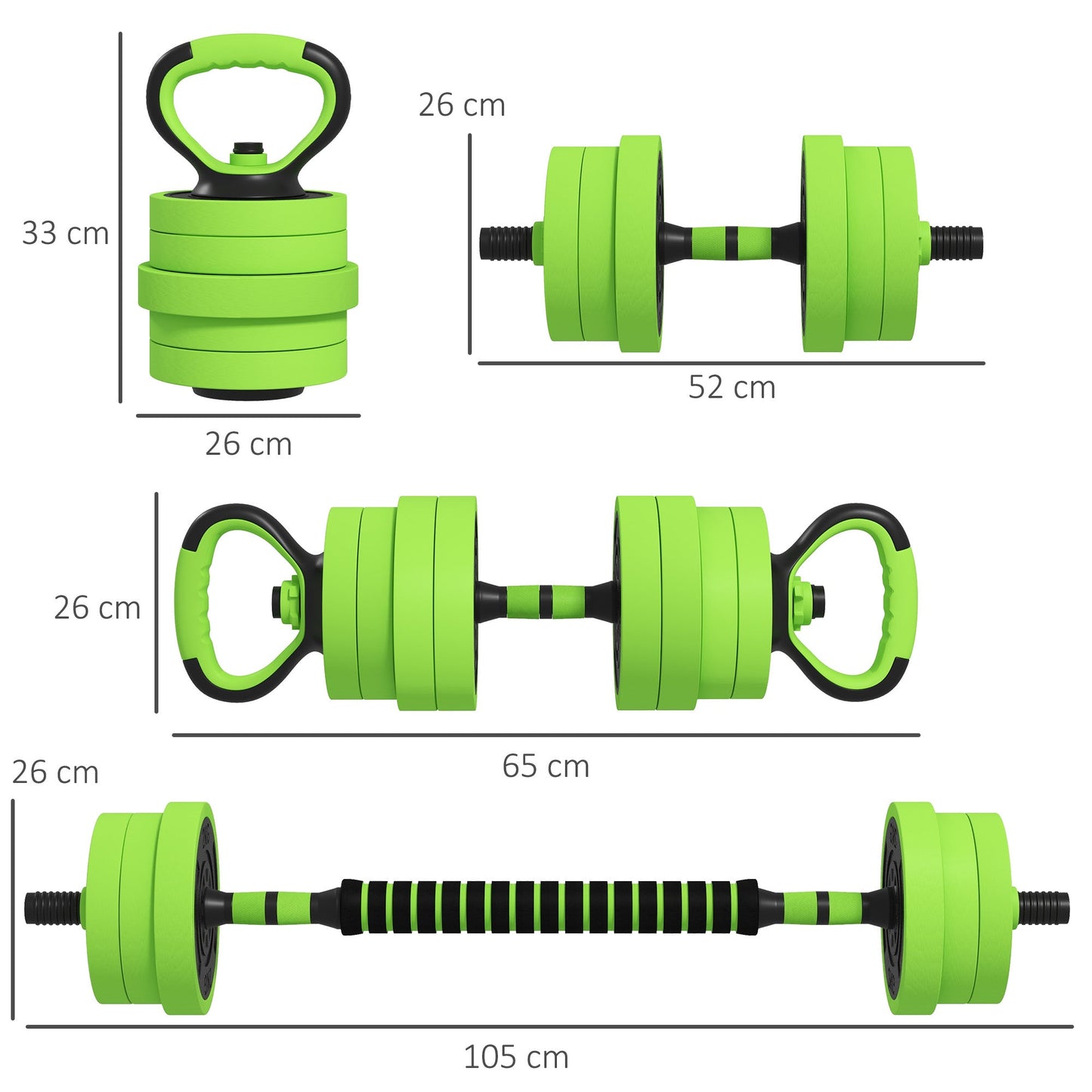 4 in 1 Gym Weights Set of 40kg Total, Can Be Used as Kettlebells, Dumbbells and Barbells