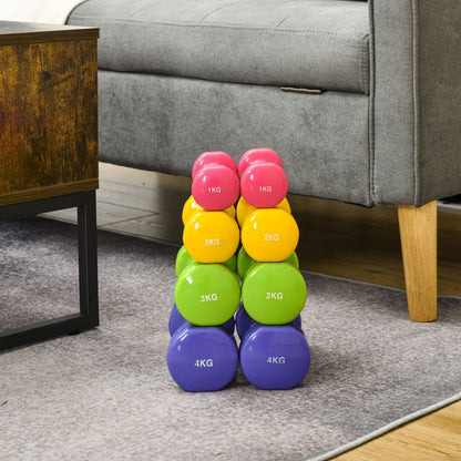 Set of 4 Hexagonal Dumbbells of 20 kg Total in Steel and PU from 1 to 4kg, Multicolor