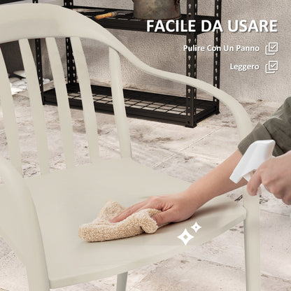 et of 4 Stackable Garden Chairs in PP with High Backrest and Armrests, 57x54x78 cm, White