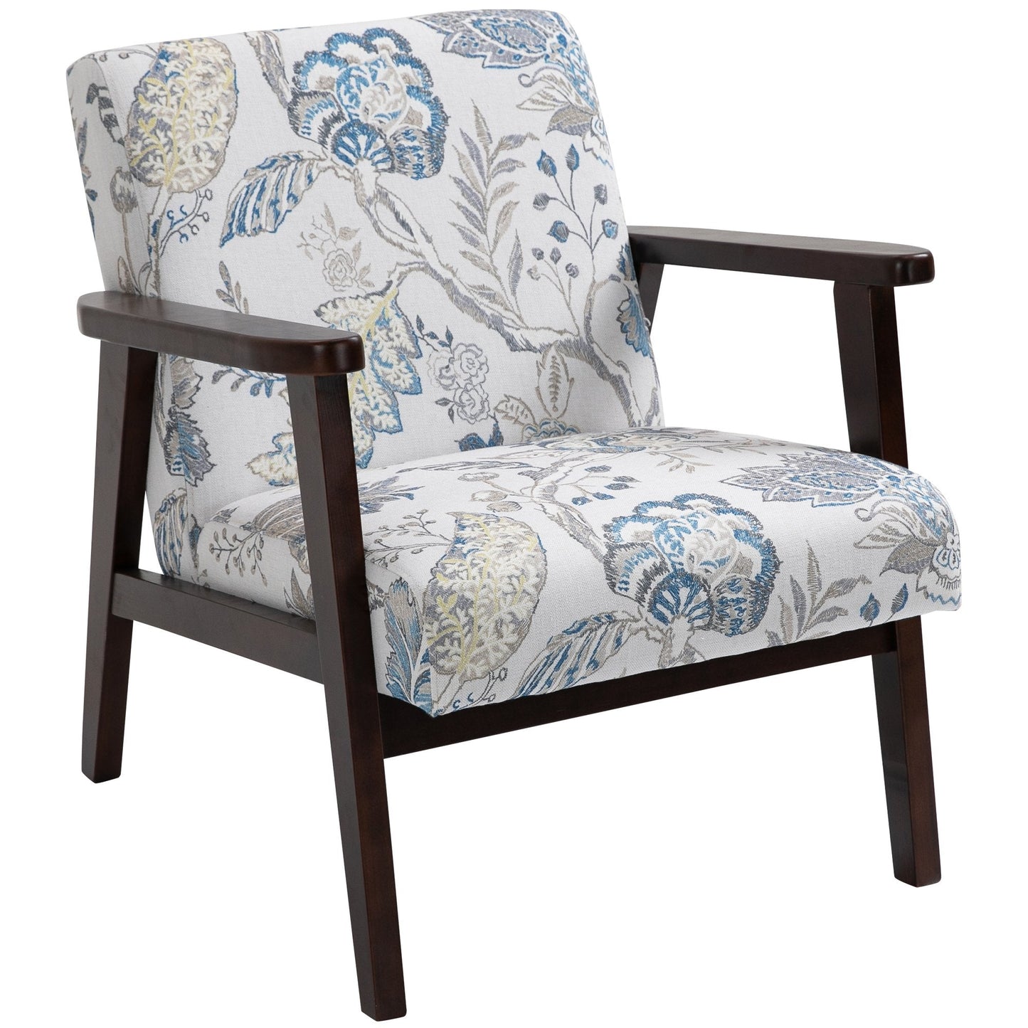 Seat for Living Room Padded armchair with wooden armrests and fabric