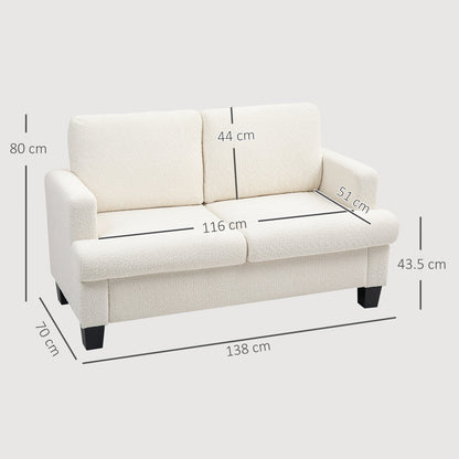 2 Seater Modern Chenille Sofa with Removable and Washable Cushions, 138x70x80 cm, Cream White
