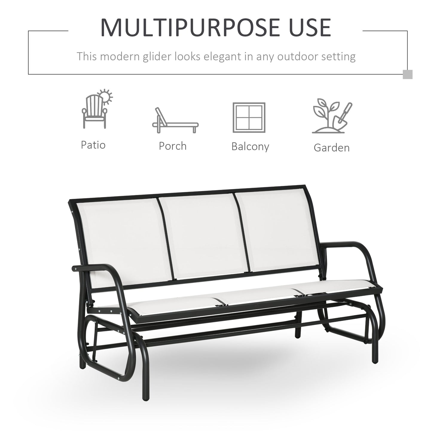 3-Seater Garden Swing Bench in Metal and Breathable Mesh Fabric, 147x70x85cm, Beige