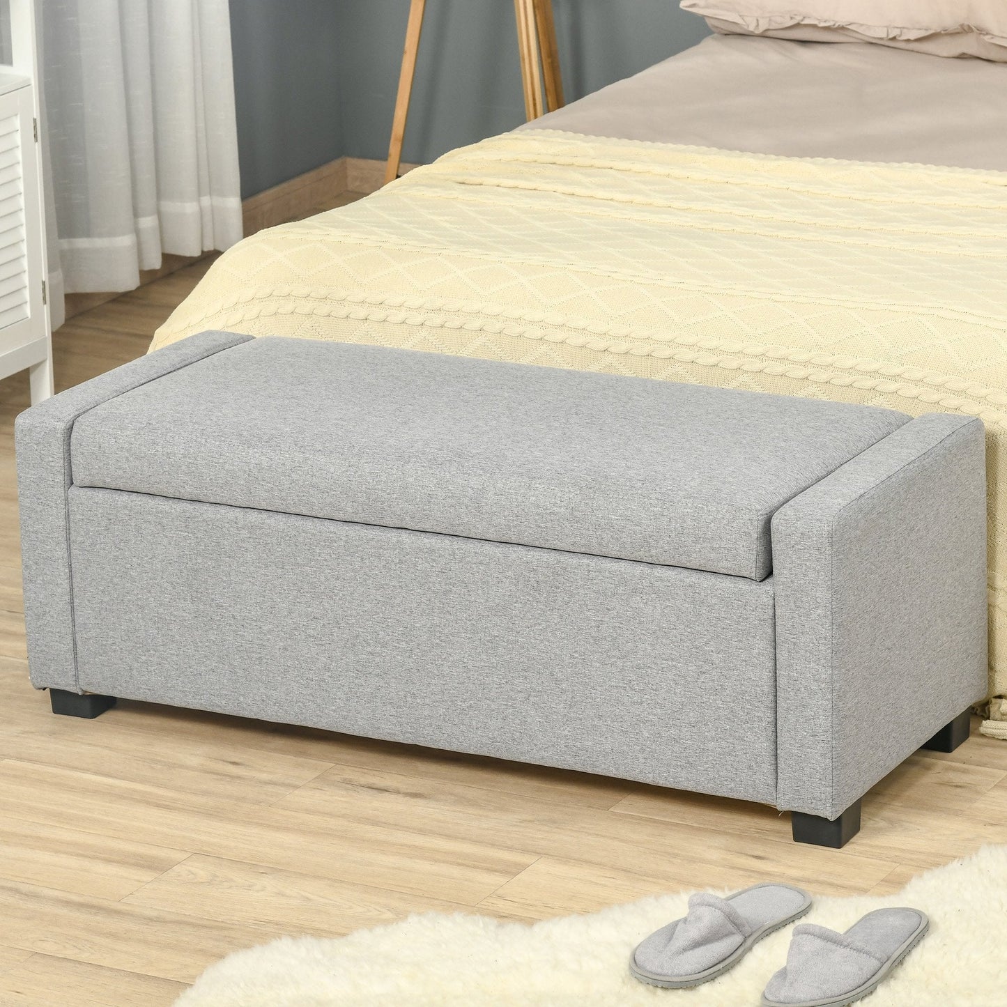 Fabric Bedside Bench with Storage Compartment, 120x50x44cm - Grey