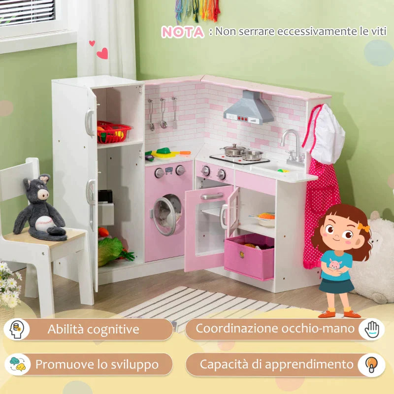 Toy Kitchen for Children 3-6 Years with Lights and Realistic Kitchen Utensils, in MDF and PP, 84x93. 5x85 cm