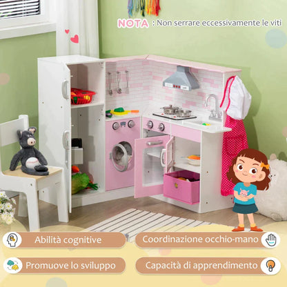 Toy Kitchen for Children 3-6 Years with Lights and Realistic Kitchen Utensils, in MDF and PP, 84x93. 5x85 cm