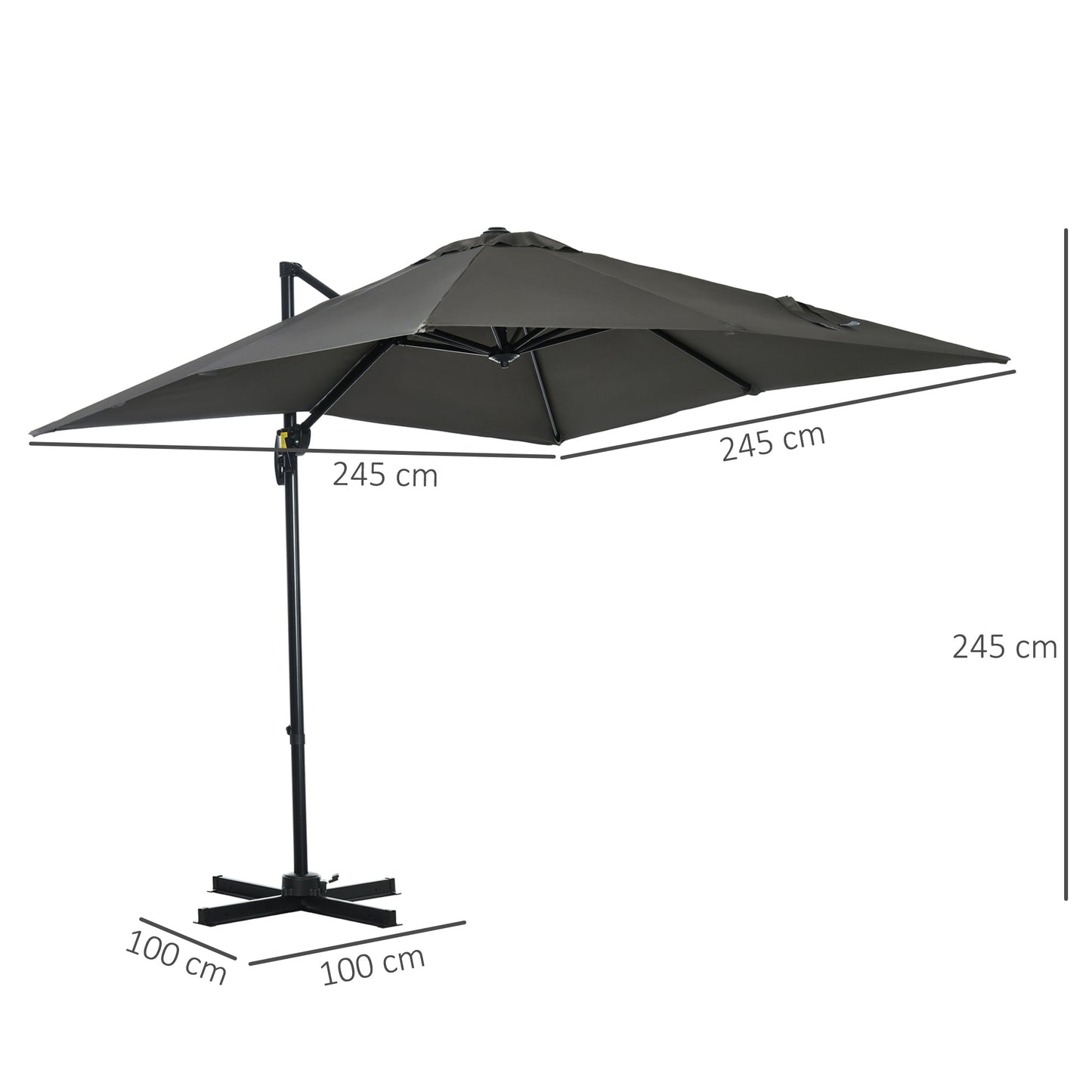 Garden Umbrella with 5-Level Adjustable Angle and 360° Rotation, 2.5x2.5 m, Grey