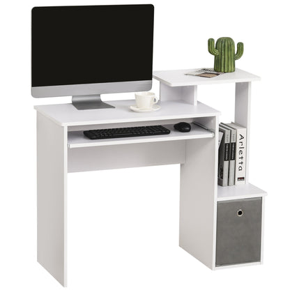 Modern PC Desk with Keyboard Shelf, Fabric Shelf and Drawer, Wooden, 100x40x86.6cm, White