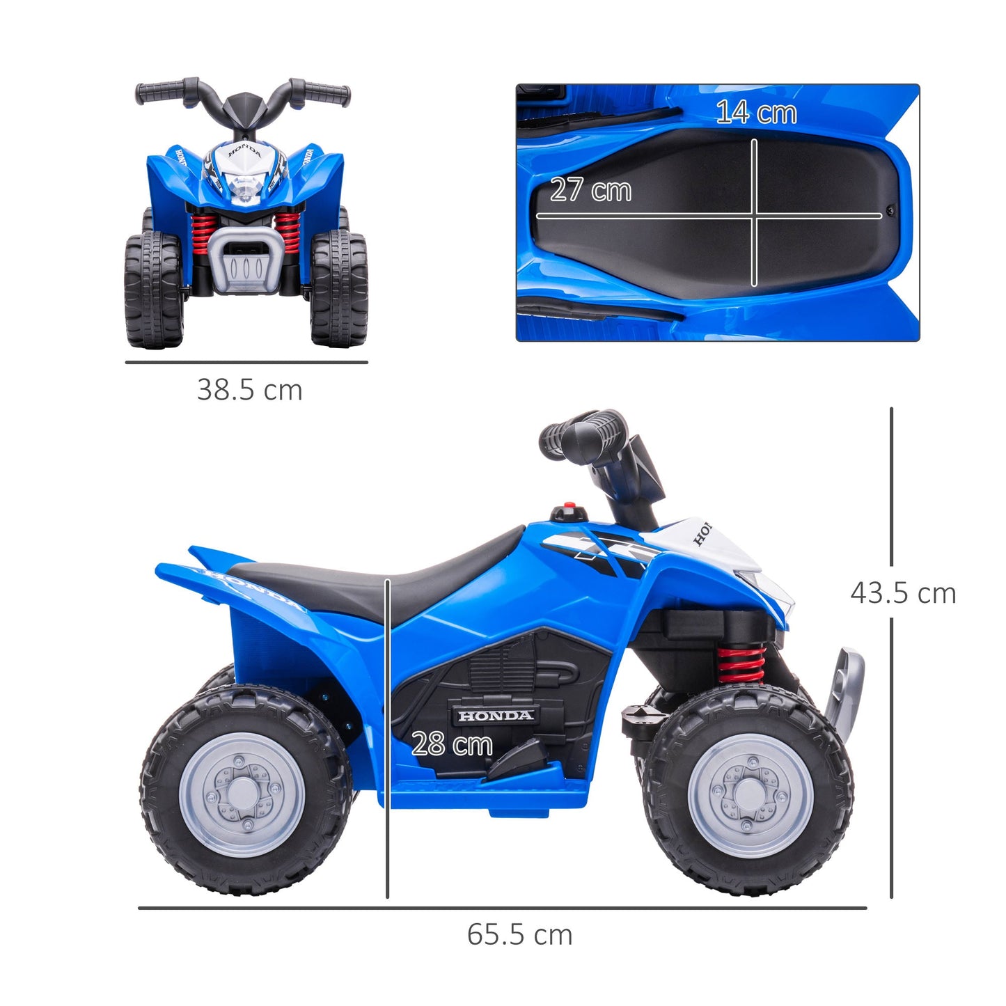 Electric Quad Bike for Children 18-36 Months with LED Lights, Horn and Pedals, 65.5x38.5x43.5 cm, Blue