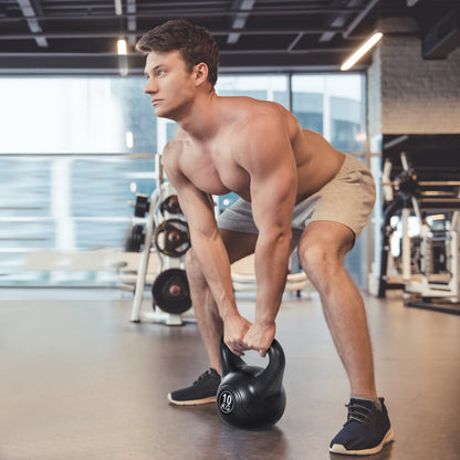 Kettlebell 10kg for Sports and Fitness with Flat Base and Handle, Kettlebell Weights in Plastic and Sand, 25x19x28 cm, Black