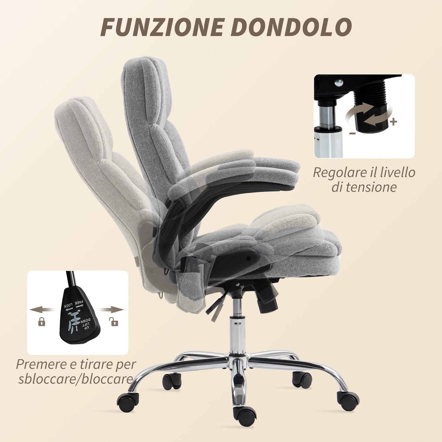 4-Point Massage Office Chair with Heater and Flip-Up Armrests, Grey