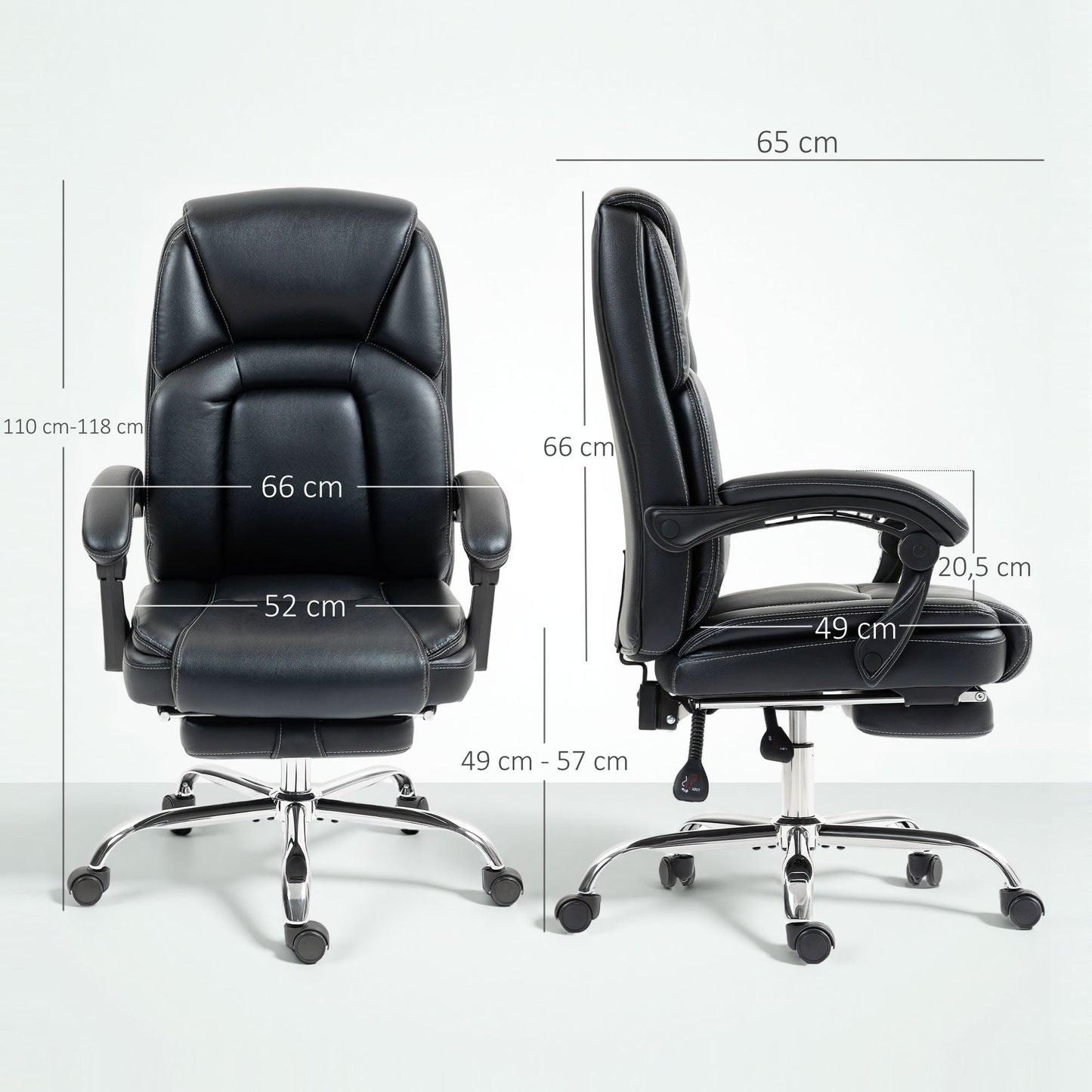 Reclining Office Chair with Pull-Out Footrest, PU Leather, 120 kg Capacity, Black
