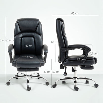 Reclining Office Chair with Pull-Out Footrest, PU Leather, 120 kg Capacity, Black
