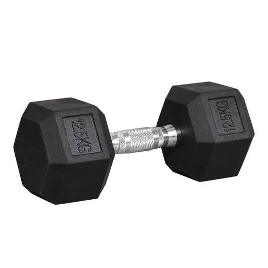 12.5kg Hex Single Dumbbell with Non-Slip Knurled Grip, Black