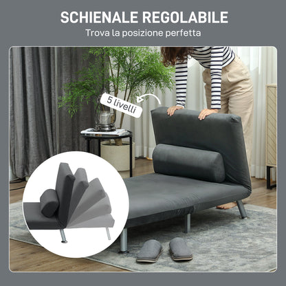 3-in-1 Sofa Bed with Adjustable Backrest and Linen-Effect Fabric Cushion, Dark Grey