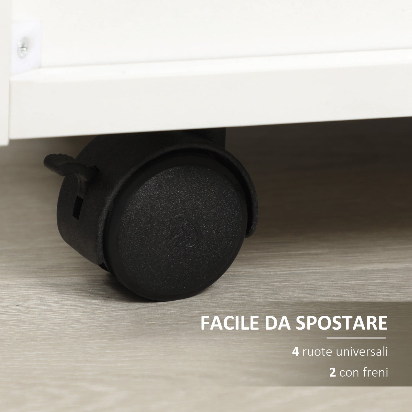 Wooden Office Chest with 4 Drawers, Wheels and Raised Edges, 40x36x65cm, White