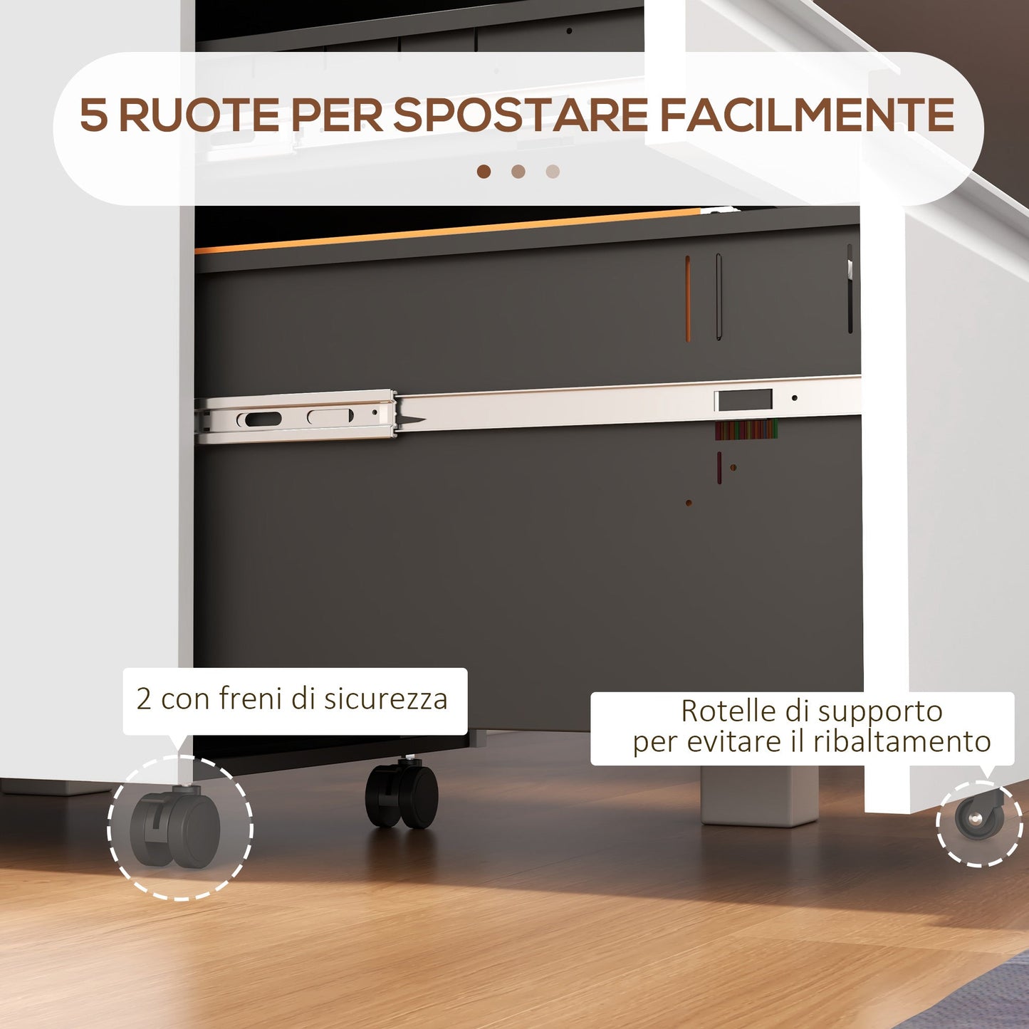 3 Drawer Office Cabinet with Adjustable Bar and Tray, Steel, 37x43.5x60 cm, White