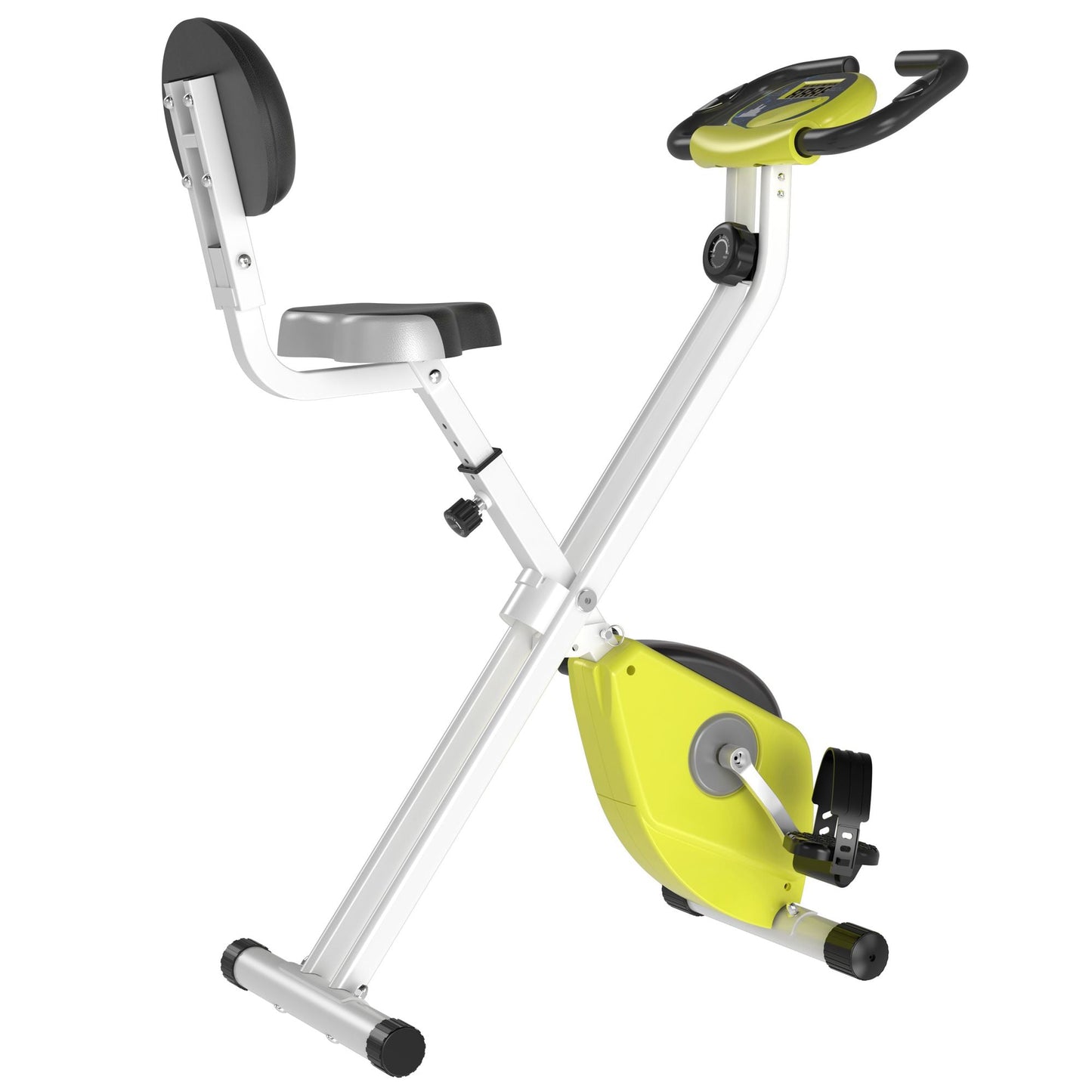 Foldable Fitness Bike Steel with Adjustable Height, Spinning Bike 8-Level Magnetic Resistance, LCD Screen, Yellow, 43x97x109cm