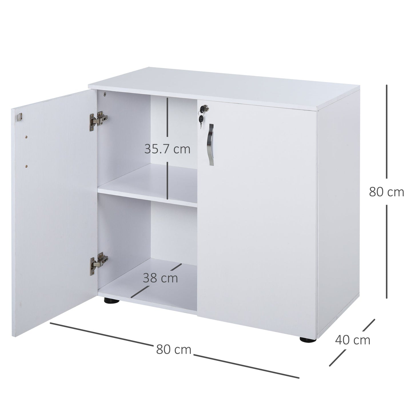 Multipurpose Lockable Office Cabinet, File Cabinet with 2 Doors and Internal Wooden Shelf, White, 80x40x80cm