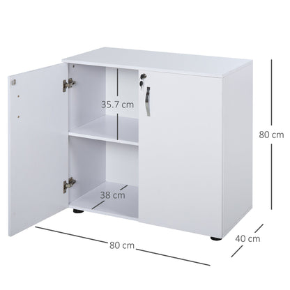 Multipurpose Lockable Office Cabinet, File Cabinet with 2 Doors and Internal Wooden Shelf, White, 80x40x80cm
