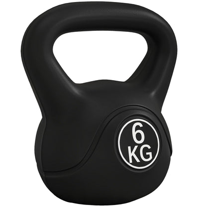 Kettlebell 6kg in Plastic and Sand with Flat Base and Handle, 20x13x22 cm, Black