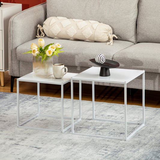 Set of 2 Stackable Square Steel Coffee Tables, White
