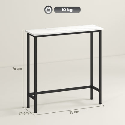 Entrance Console Table with Marble-Effect Top, in Wood and Steel, 75x24x76 cm, Black and White