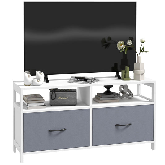 45" max TV Stand in MDF and Non-Woven Fabric with 2 Drawers and 2 Shelves, 100x30x53 cm, White and Grey