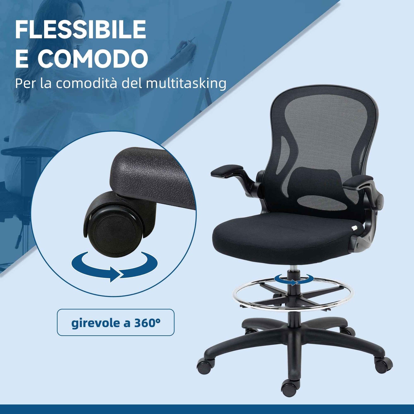 Office Chair with Lumbar Support, Adjustable Height and Flip-Up Armrests, 59x65x102-122 cm, Black
