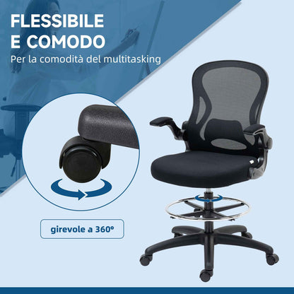 Office Chair with Lumbar Support, Adjustable Height and Flip-Up Armrests, 59x65x102-122 cm, Black