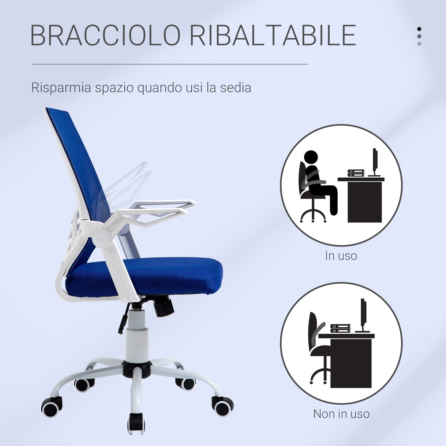Height Adjustable Ergonomic Office Chair with Flip-Up Armrests, 360° Swivel Padded Desk Chair with Rocking Function, in Linen Effect Fabric, Blue