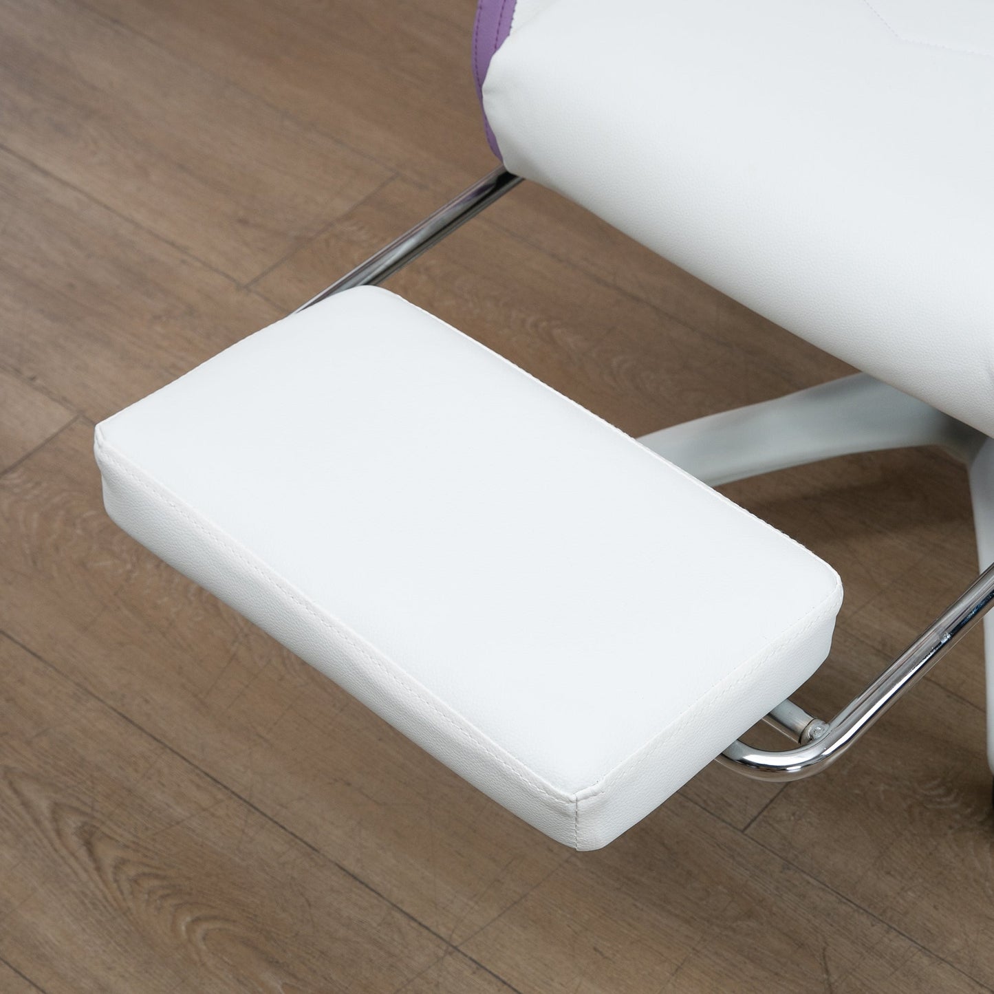 Gaming Chair with Adjustable Height and Reclining Backrest, 65x65x121-129 cm, White and Purple