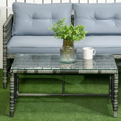 Garden Lounge Set with Sofa, Chaise Longue and Coffee Table in PE Rattan with Cushions, Grey