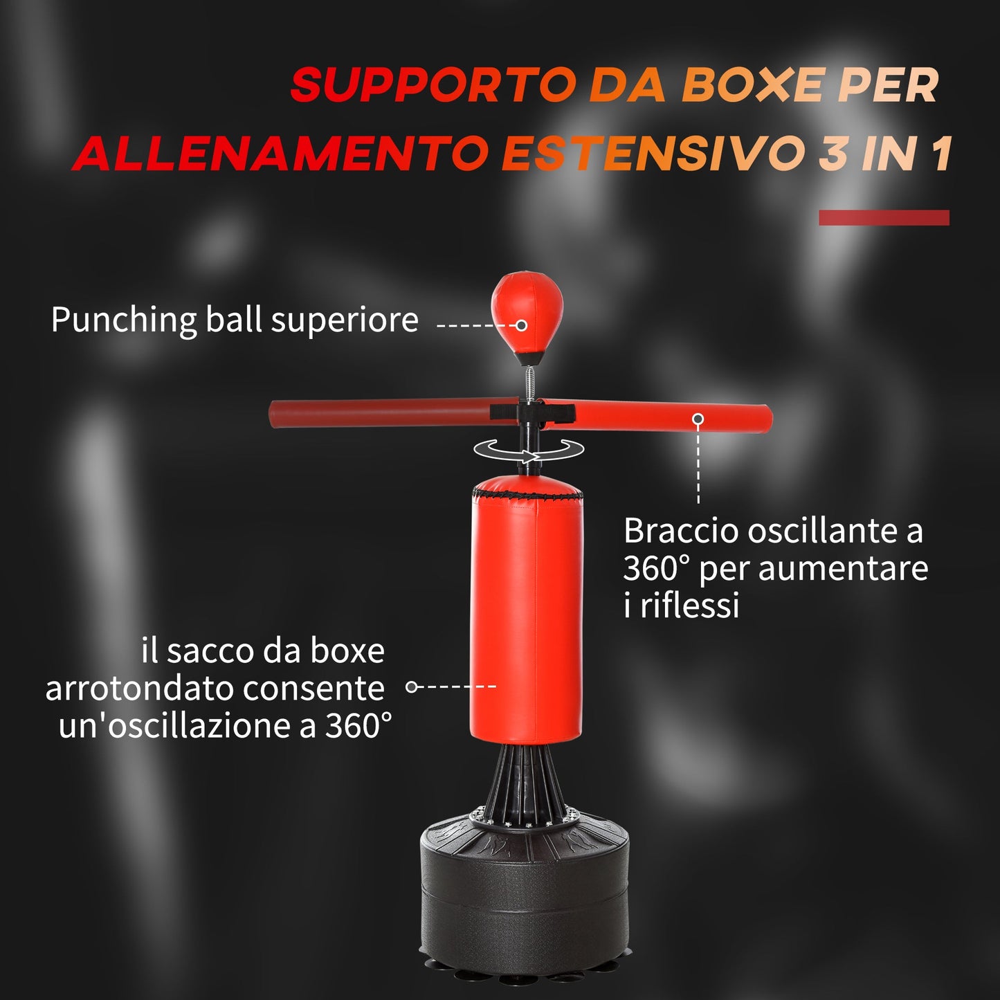 Height Adjustable Punching Bag with Punching Ball and Fillable Base, 88x48x155-205 cm, Red and Black