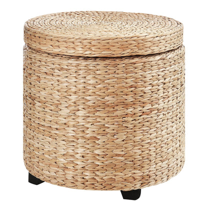 Boho Style Round Storage Ottoman with Natural Upholstery, Coffee Table Ø43x43cm, Khaki