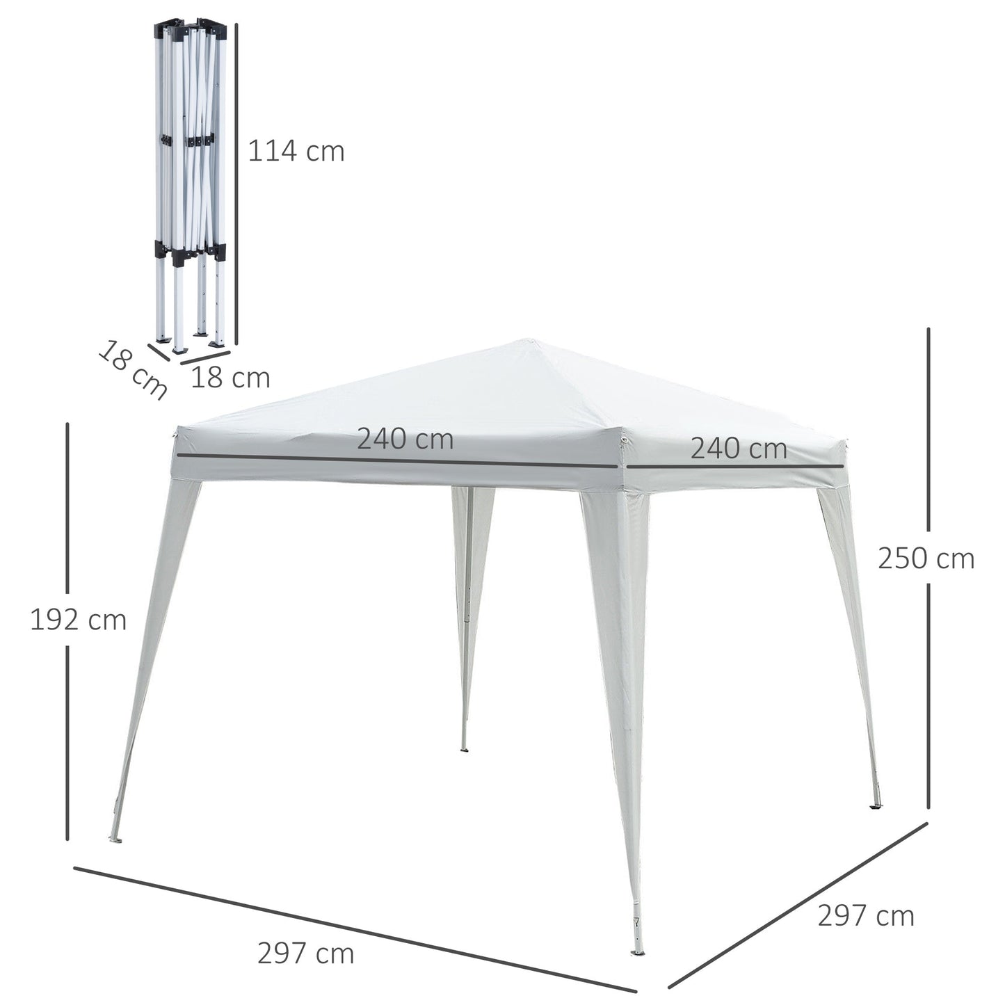 Pop up Foldable Garden Gazebo 2.4x2.4m with Steel Structure and Windproof Ropes, White